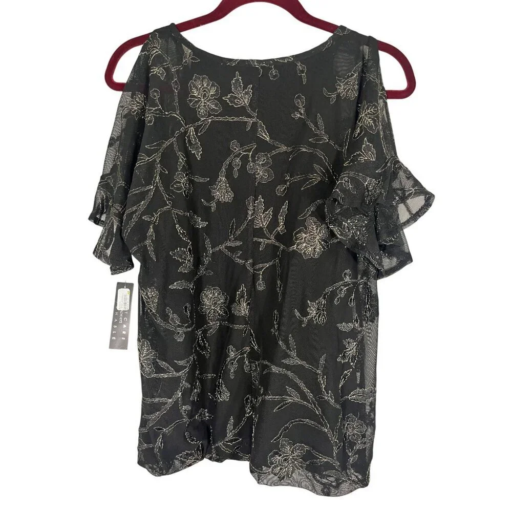 Retro Floral Mesh Top L Black Boho Western Indie Hippie Folk Preppy Classic Chic - Picture 3 of 11